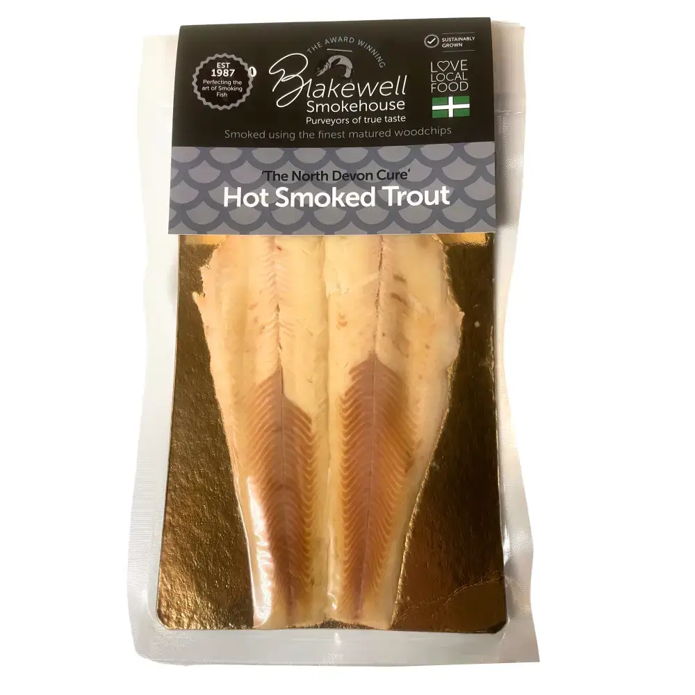 Blakewell smokehouse devon hot smoked rainbow trout fillets packed vacuum sealed fresh from the north devon cure