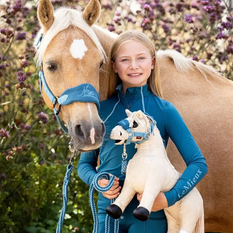 Blue demieux horse head halter with matching reins