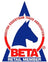 Blue horse head logo with red and white text for british equestrian trade association beta retail member.