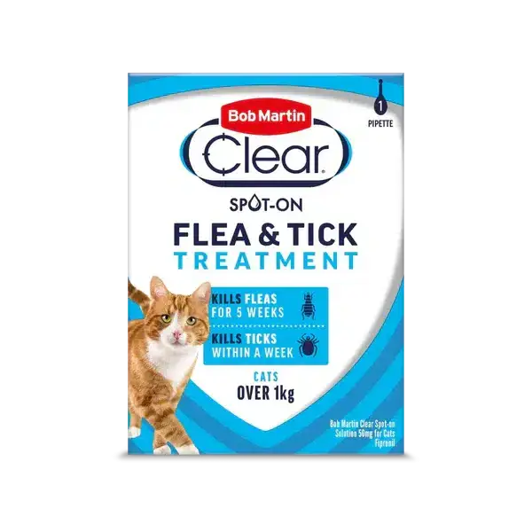 Bob Martin Clear Spot On For Cats 1 TUBE Flea Treatments Barnstaple Equestrian Supplies