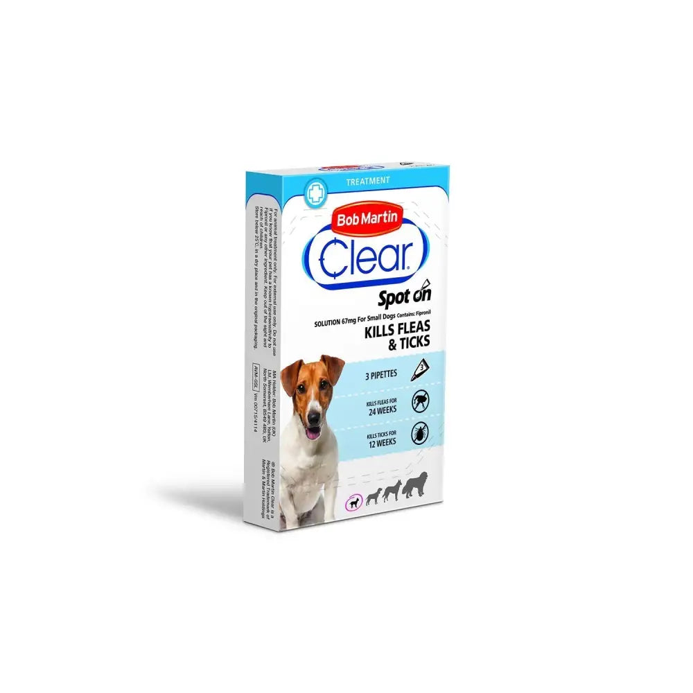 Bob Martin Clear Spot On For Small Dogs 2-10Kg 3 TUBES Flea Treatments Barnstaple Equestrian Supplies