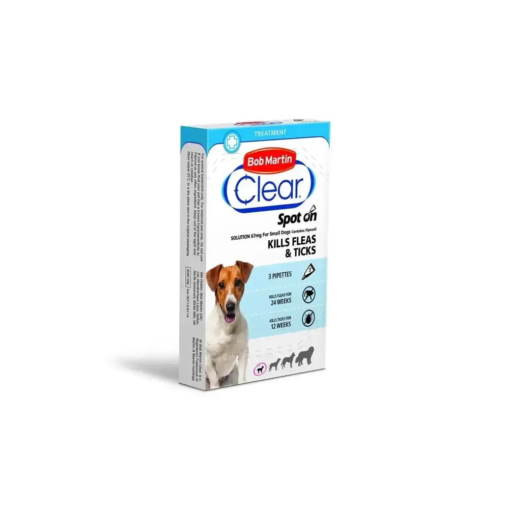 Bob Martin Clear Spot On For Small Dogs 2-10Kg 3 TUBES Flea Treatments