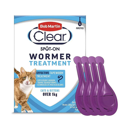 Bob Martin Clear Spot On Wormer For Cats & Kittens 2 PIPETTES Wormers Barnstaple Equestrian Supplies