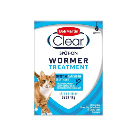 Bob Martin Clear Spot On Wormer For Cats & Kittens 2 PIPETTES Wormers Barnstaple Equestrian Supplies