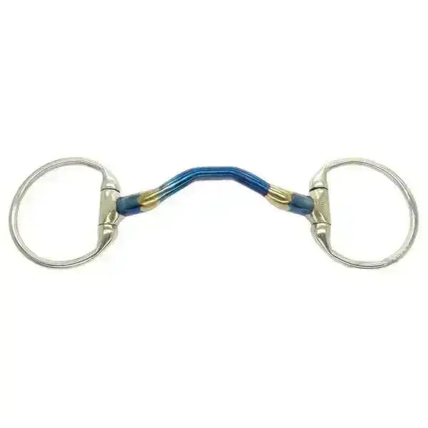 Blue and gold bombers bits eggbutt with silver metal rings features eggbutt happy tongue cheekpiece prevents pinching