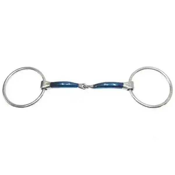 Blue and silver bombers bits loose ring lock horsebit with smooth polished finish for riding use