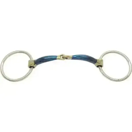 Blue braided bombers bits comfy snaffle bradoon with silver metal rings and gold-toned hardware for riding