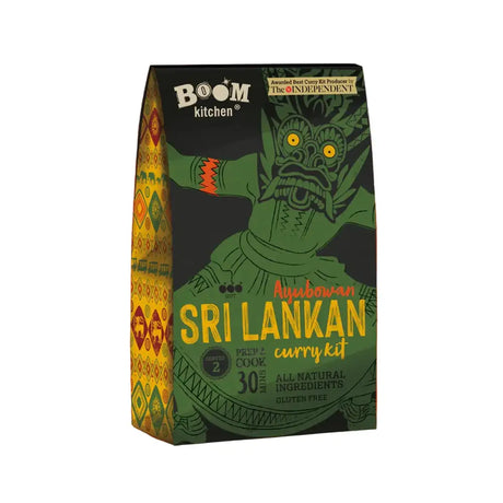 Boom kitchen ayubowan sri lankan premium recipe kit in vibrant green and yellow packaging with traditional figure illustration