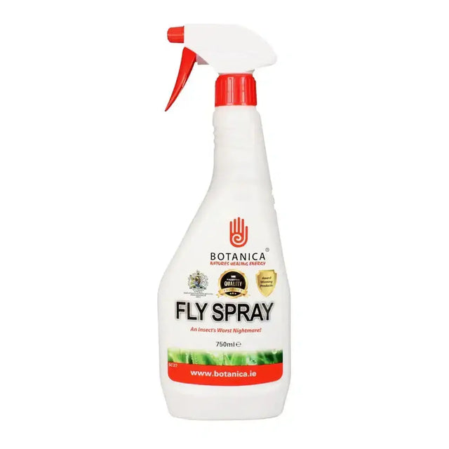 White plastic botanica fly spray bottle with red trigger labeled insect’s worst nightmare for pest control