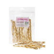 Beige braided lamb chews in clear plastic package with pink and white labeling easily digestible braided lamb treats