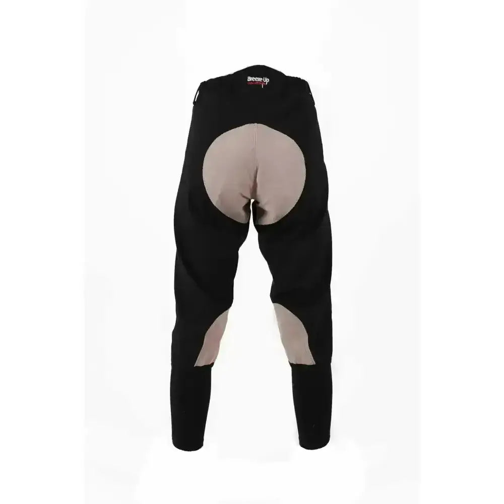 Black breeze up exercise breeches showing optional contrasting beige padded seat and lower legs with technical teflon coating