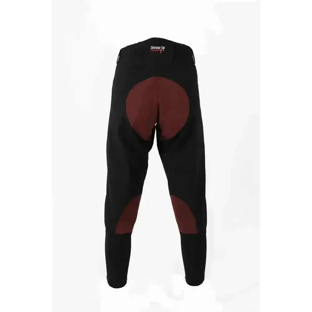 Black and maroon breeze up exercise breeches with padded sections and optional contrasting seat made of technical teflon coated fabric
