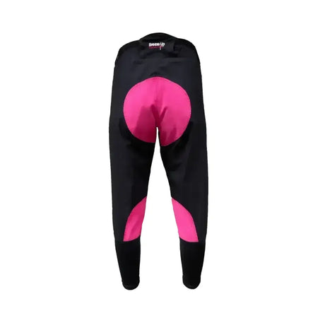 Black breeze up exercise breeches with bright pink optional contrasting seat and technical teflon coated fabric
