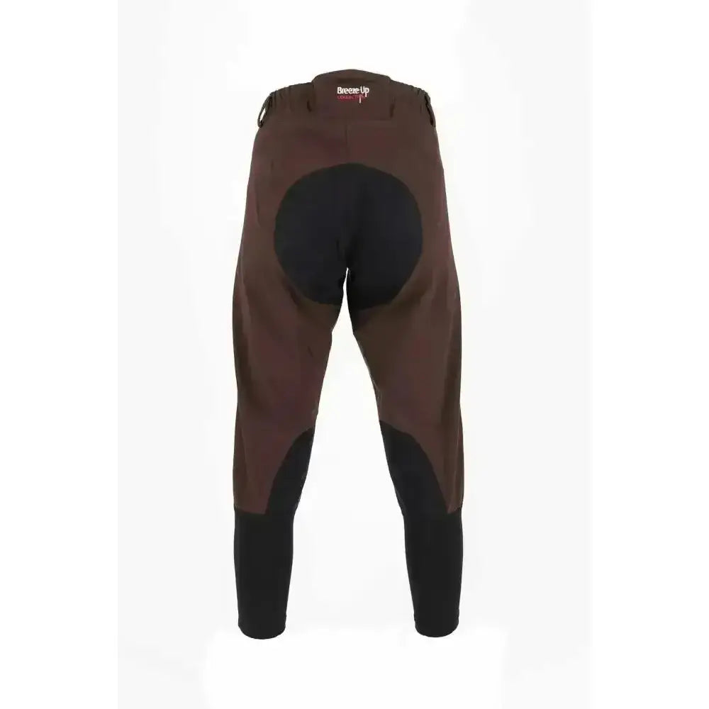 Brown and black breeze up exercise breeches with a technical teflon coated optional contrasting seat and padded area