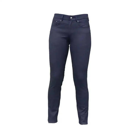 Dark navy blue slim-fit breeze up track jeans jockey trousers with classic five-pocket design and button closure