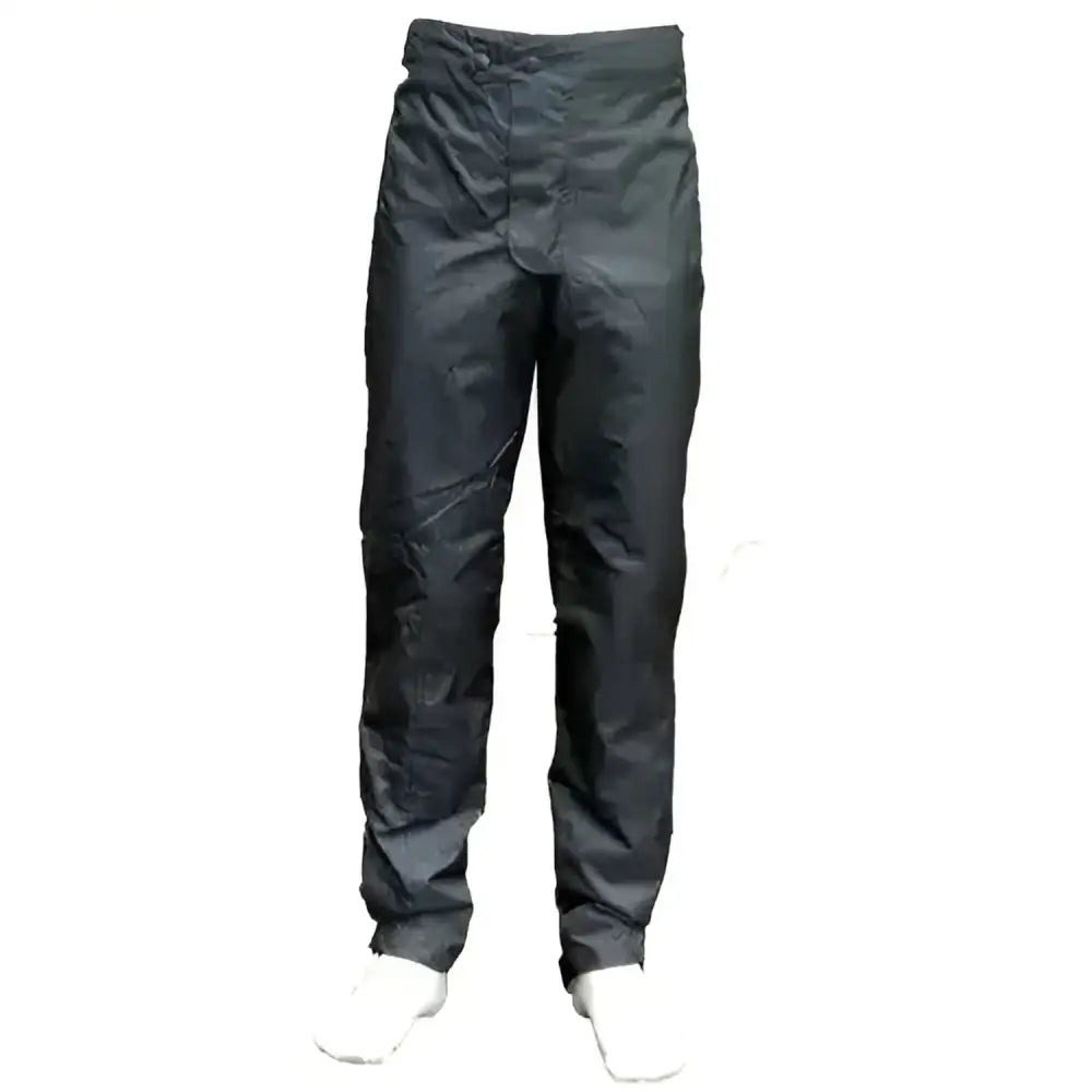 Black breeze up waterproof trousers with durable fabric, sleek straight-leg cut, and reinforced stitching for riding pants
