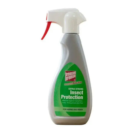 A sleek silver bremsen long acting fly spray bottle with white nozzle red trigger and extra strong insect protection label
