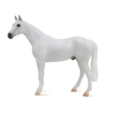 White plastic breyer fleabitten grey thoroughbred horse figurine with subtle speckles and detailed features