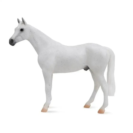 White plastic breyer fleabitten grey thoroughbred horse figurine with subtle speckles and detailed features