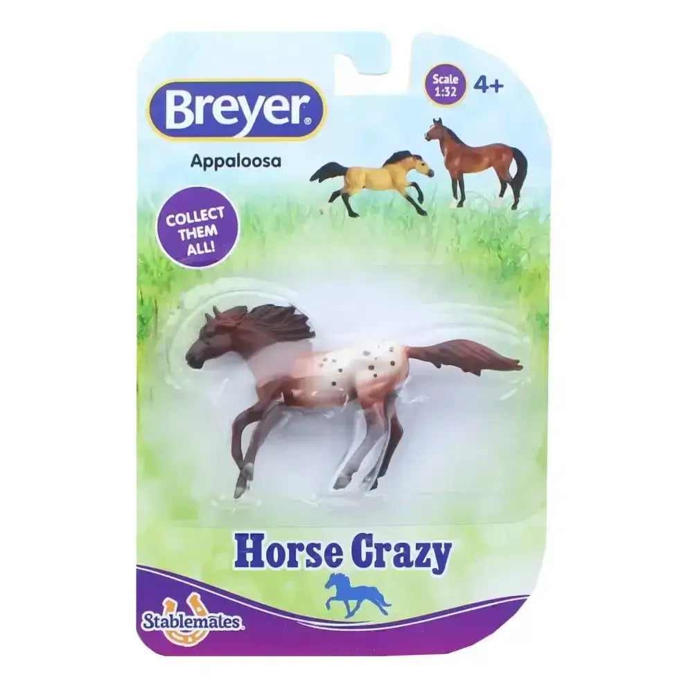 Breyer horse crazy appaloosa figurine with brown and white spots black mane and tail in clear plastic packaging