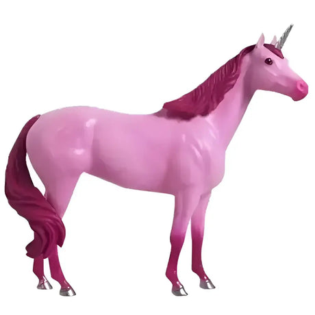 A glossy pink breyer paddock pals unicorn figurine with magenta mane silver horn and hooves from pals unicorn assortment