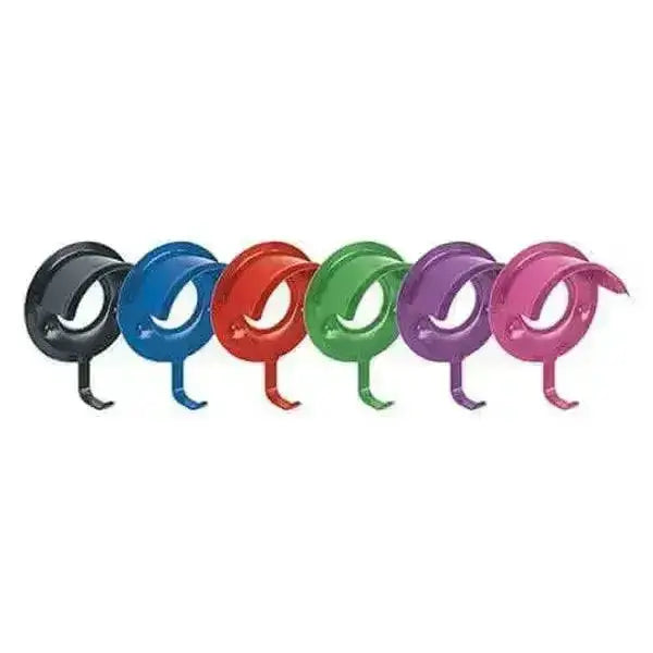 A set of six colorful glossy plastic perry equestrians bridle brackets in black blue red green purple and pink