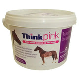 White plastic bucket with lid labeled think pink by brinicombe containing specially selected probiotics for healthy digestive care