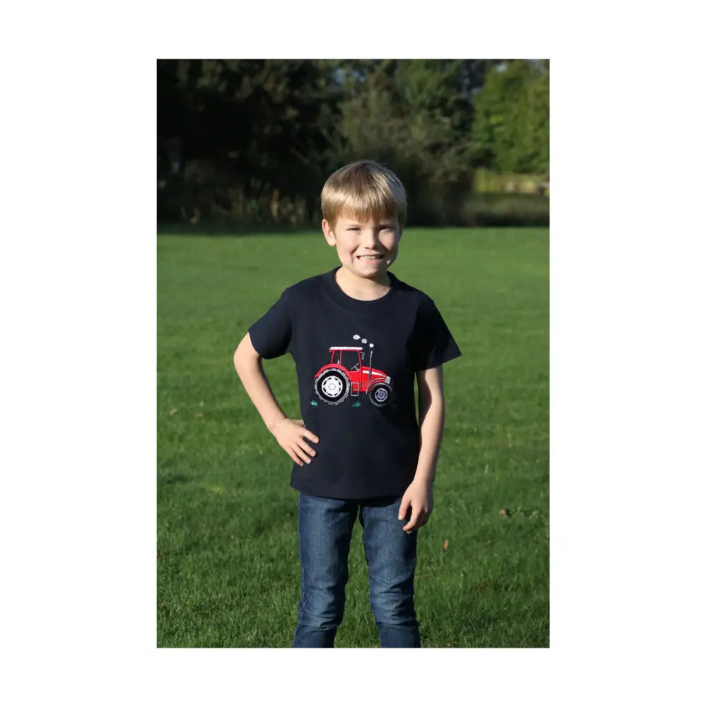 British Country Collection Big Red Tractor Childrens T-Shirt Navy Age 1-2 
