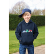 Young boy in navy blue hoodie with tractor designs from British Country Collection