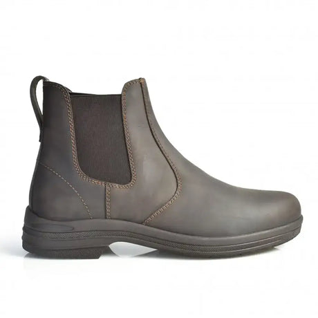 Dark gray leather kingham unisex oiled chelsea boots brown with elastic sides and sturdy rubber sole perfect yard boots brown