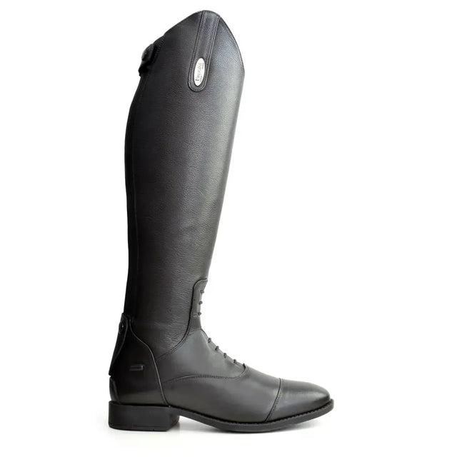 Black leather rovigo short sport boots with smooth leather foot and sleek polished finish perfect for riding
