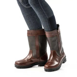 Brown and dark brown leather brogini abruzzo mid-calf country boots with side zipper for easy wear