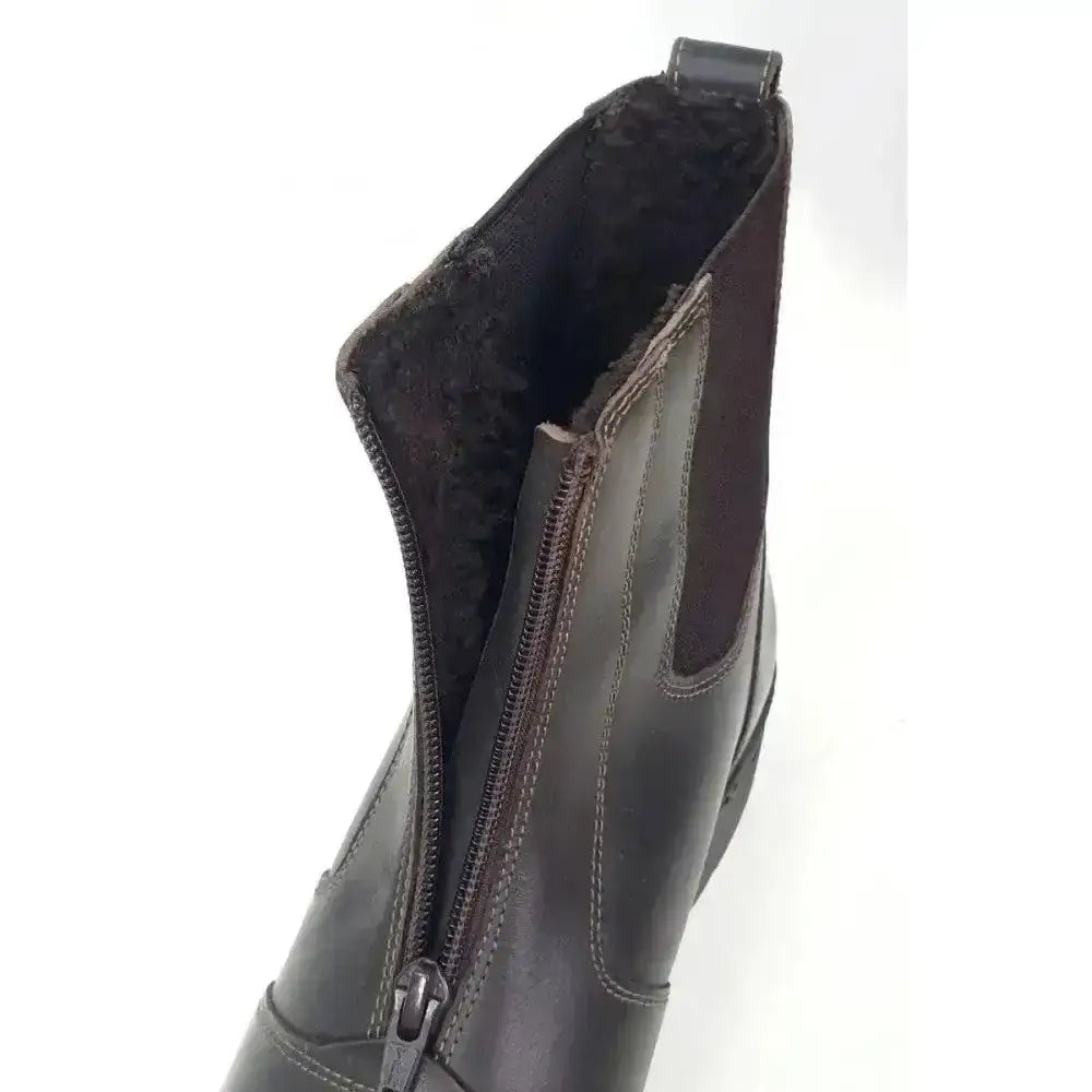Dark brown leather brogini bolzano yard heavy-duty yard boot with side zipper and plush lining for tough use
