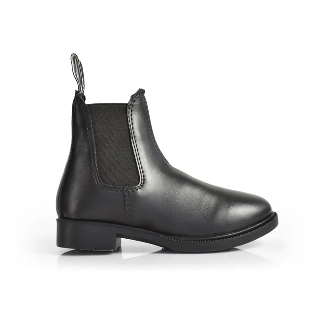 Black leather brogini boxwell piccino classic jodhpur boot with elastic side panels and pull tab at the back