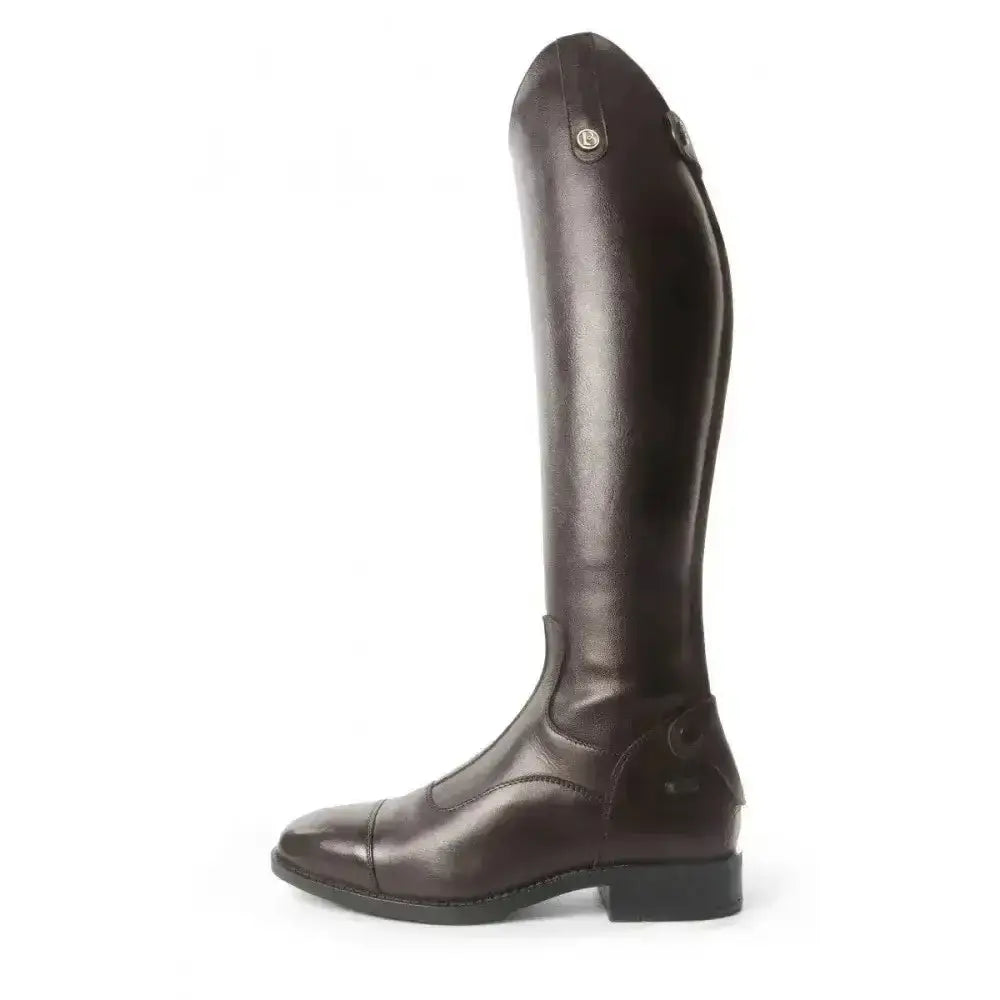 Dark brown brogini casperia v2 long plain front brown riding boots with genuine leather panel and subtle stitching details