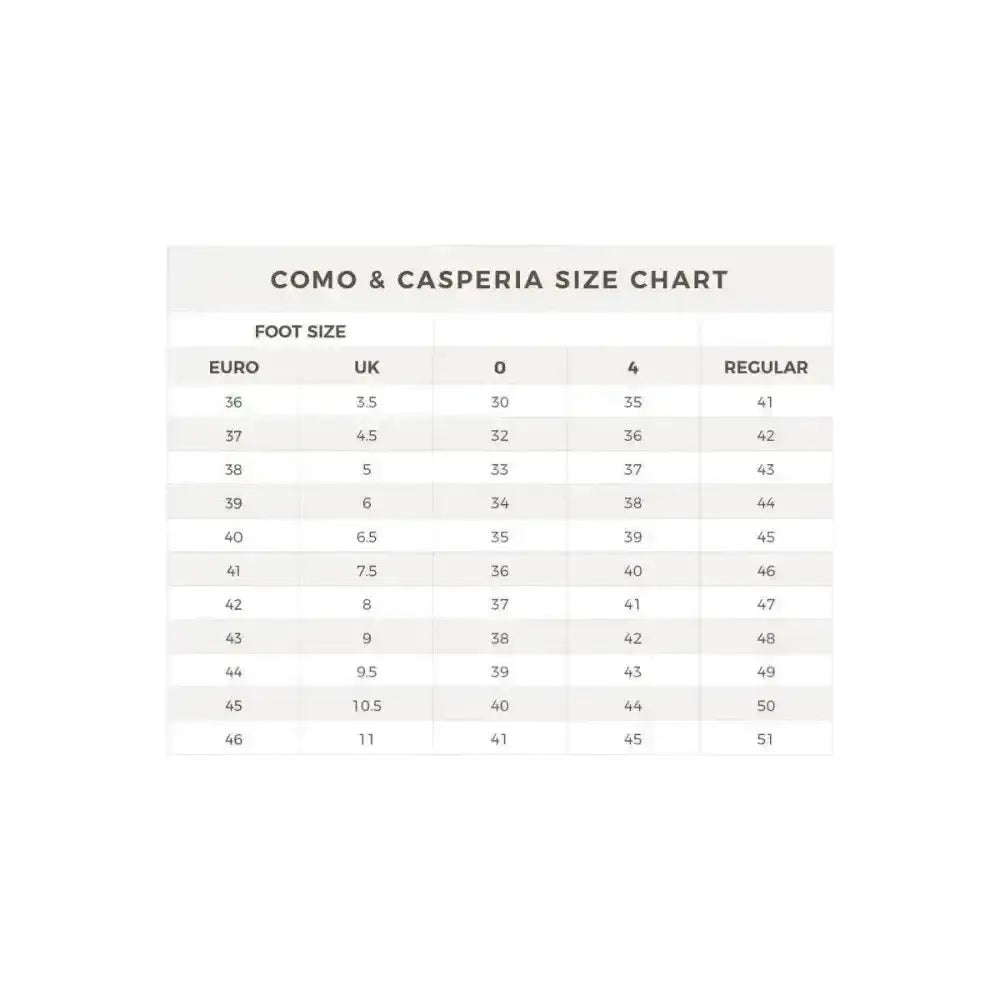 Como and casperia size chart showing euro uk and regular foot sizes for brogini casperia v2 long riding boots black genuine leather panel