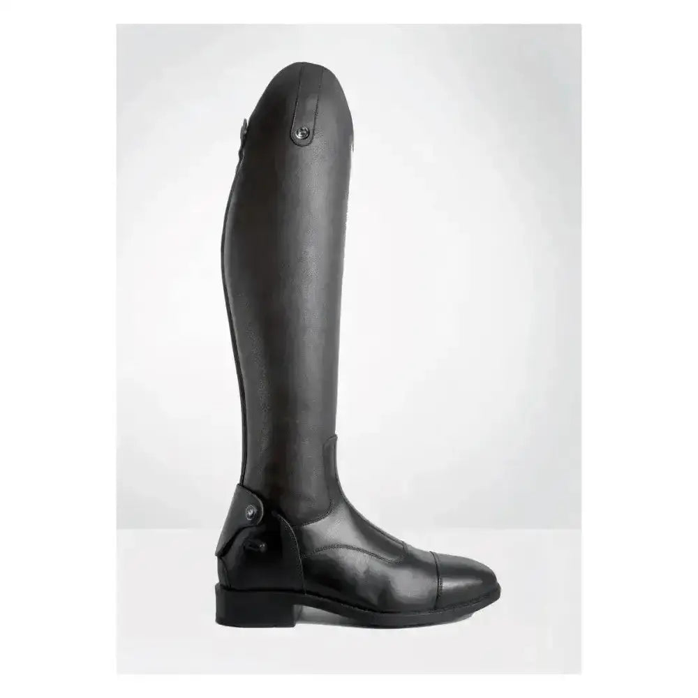 Black brogini casperia v2 long riding boots with genuine leather panel and subtle stitching details