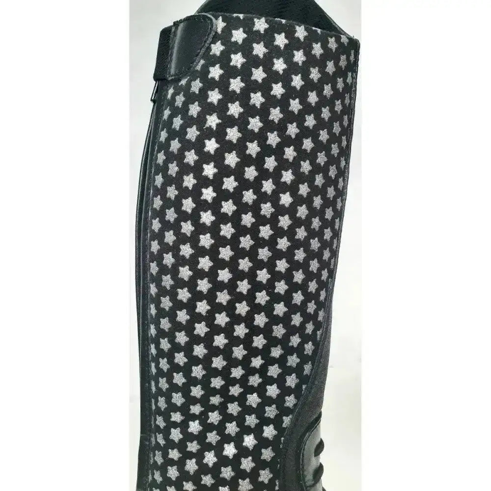 Black brogini kb13 carina childs long riding boots with silver star details and black leather accents for kids