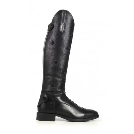 Black leather brogini kb13 carina childs long riding boot with star embossing and polished finish