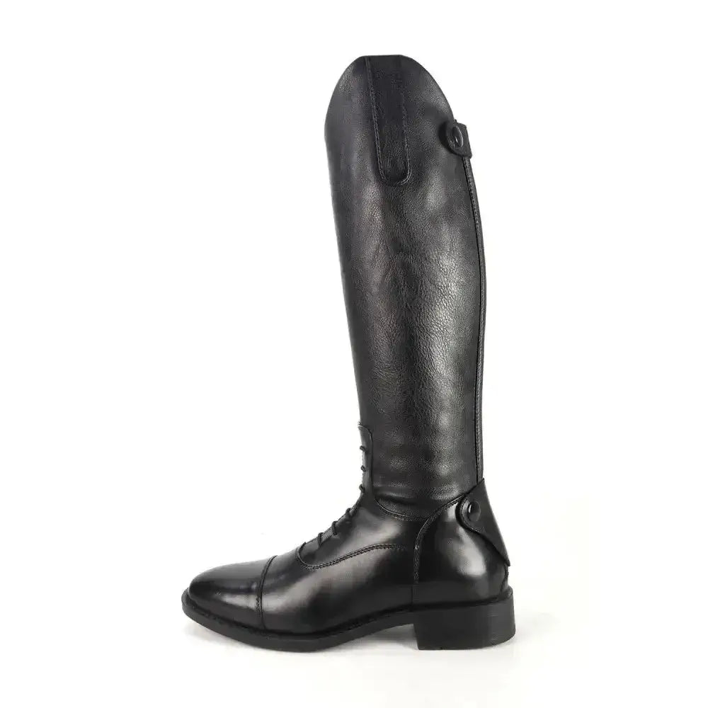 Black leather brogini kb44 kids como piccino riding boots with sleek polished finish and classic lace-up design