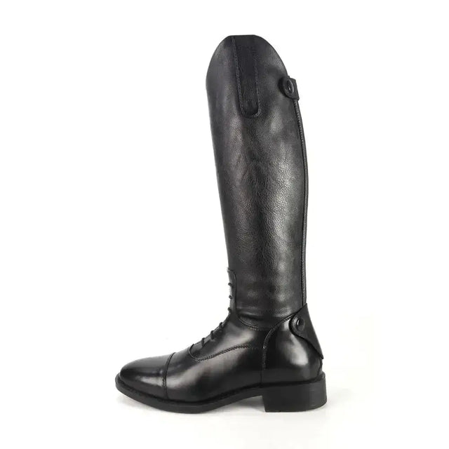 Black leather brogini kb44 kids como piccino riding boots with sleek polished finish and classic lace-up design