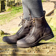 Dark brown leather brogini kilcott ankle boots with tan laces and gold eyelets perfect ankle boots brown option