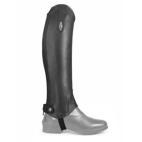 Black leather tall gaiter brogini lg035 vicenza with silver oval logo and adjustable strap for riding use