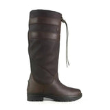 Dark brown brogini longridge kids country boot with reinforced panels and drawstring closure in synthetic leather