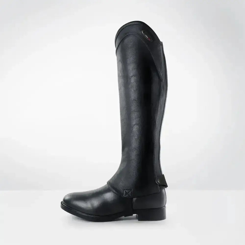 Black brogini marconia easy-care gaiter made of stretchy synthetic leather with reinforced heel strap and smooth texture