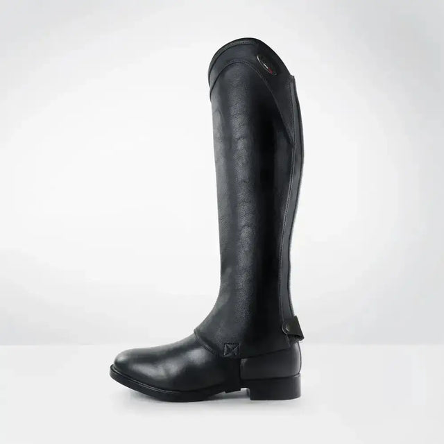 Back view of brogini marconia easy-care gaiters in black stretchy synthetic leather with reinforced heel strap