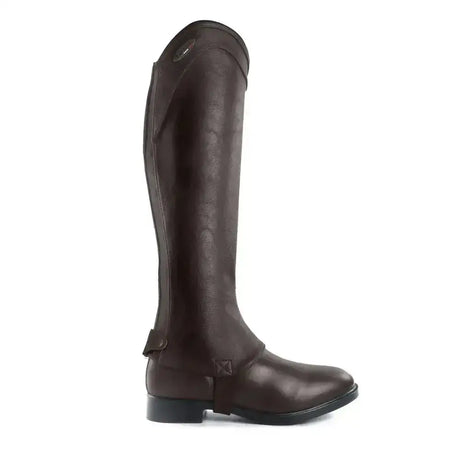 Dark brown brogini marconia easy-care gaiters made of stretchy synthetic leather with subtle texture and reinforced stitching