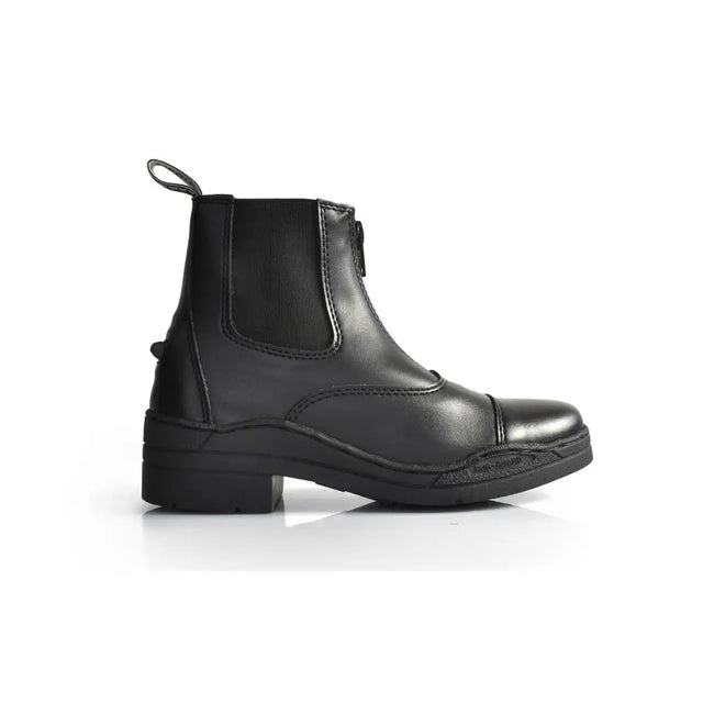 Black leather brogini mirfield piccino equestrian boot with zipper closure and elastic panels for busy equestrian lifestyle