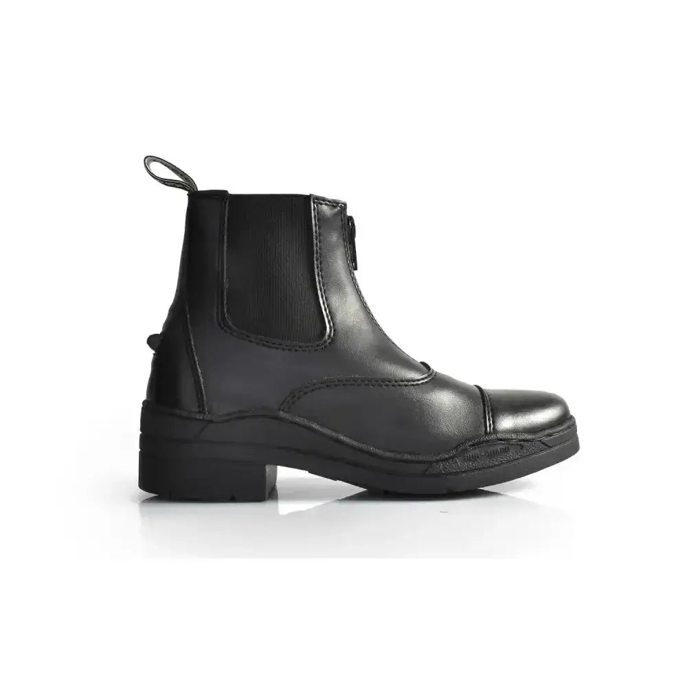 Black leather brogini mirfield piccino yr boot with zipper and elastic panels for busy equestrian lifestyle