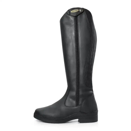 Black leather brogini monte cervino winter country boot with front zipper and subtle stitch detailing with dense faux fur lining